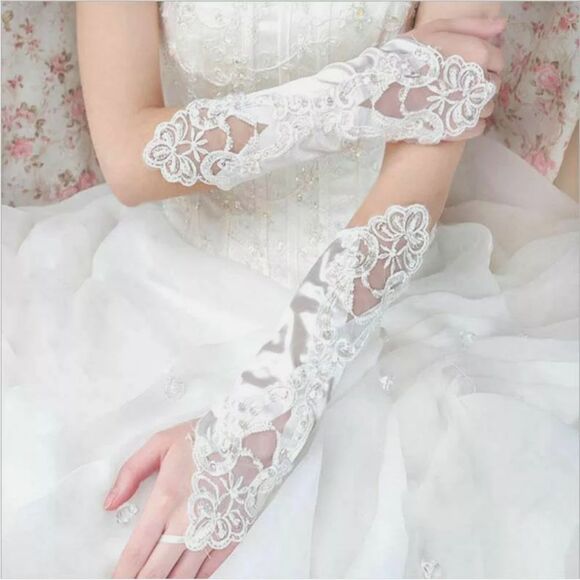Pearl lace Bridal glove Wedding Prom Party Costume - Picture 1 of 6
